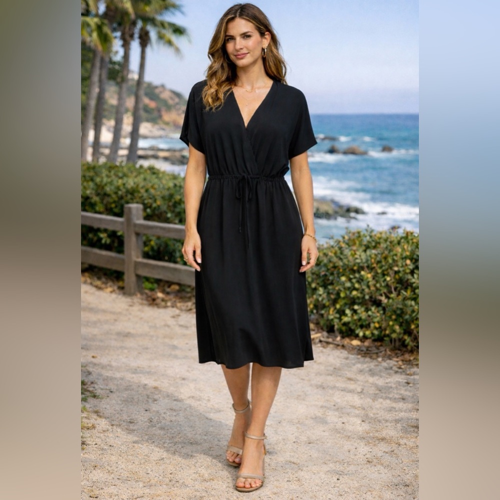 J Jill Black Wrap Dress M Medium 6 8 10 Lightweight Layering Piece Washable